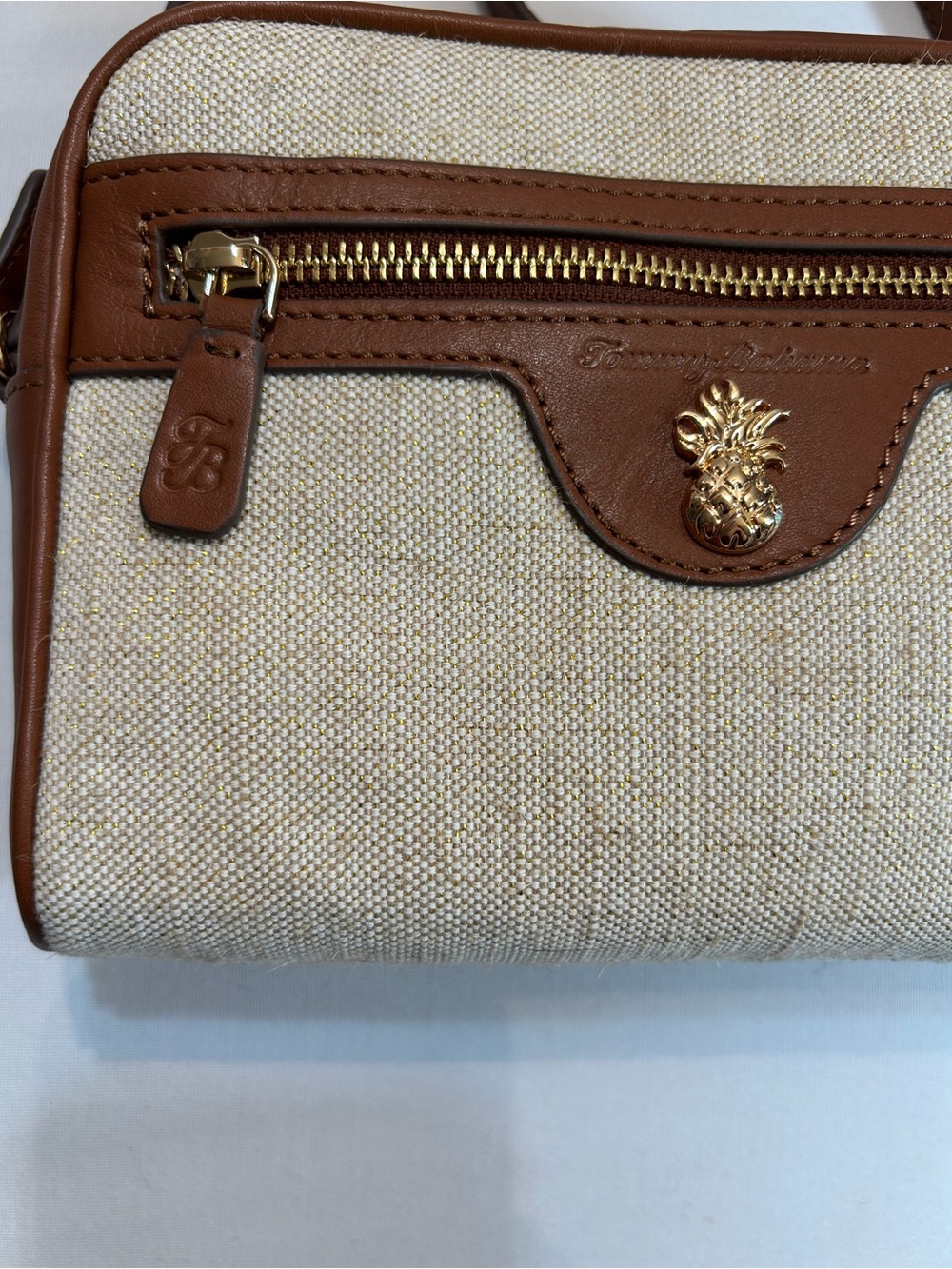 Tommy Bahama Cream and Brown Canvas Crossbody with Pineapple Detail - Picture 3 of 16